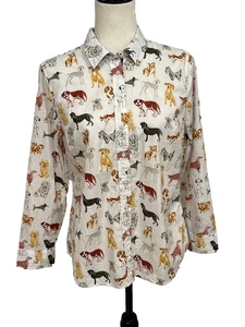 Talbots Damen Medium Petite MP Langarm Bluse Hundemuster - Bild 1 von 10