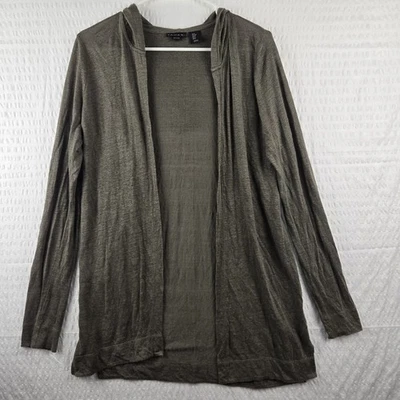 Tahari 100% льняной серый зеленый с капюшоном открытый передний легкий вязаный свитер размер S - Изображение 1 из 3