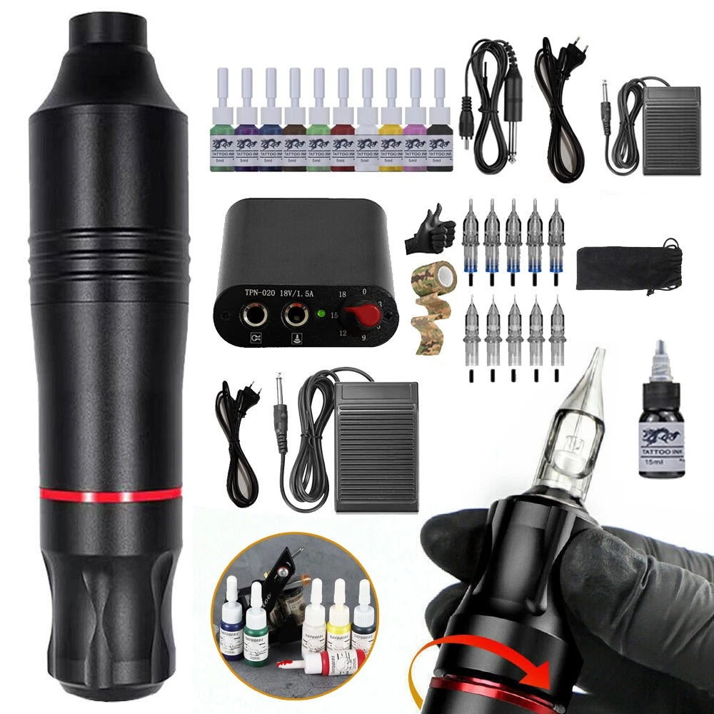 INKgrafiX Tattoo Komplettset Mit Rotary IG-7g – Profi-Set Inkl. Farben, Netzteil & Zubehör
