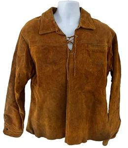 Vintage: Western Wildleder Frontier Hemd braun Schnürung Reißverschluss seitlicher Verschluss Reenactment - Bild 1 von 24