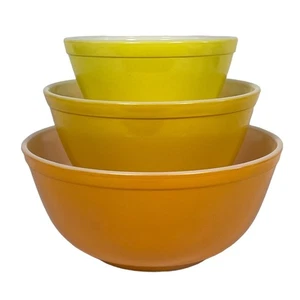 Pyrex Citrus Yellow Daisy Orange Vintage Glass Nesting Mixing Bowls RARE - Picture 1 of 14