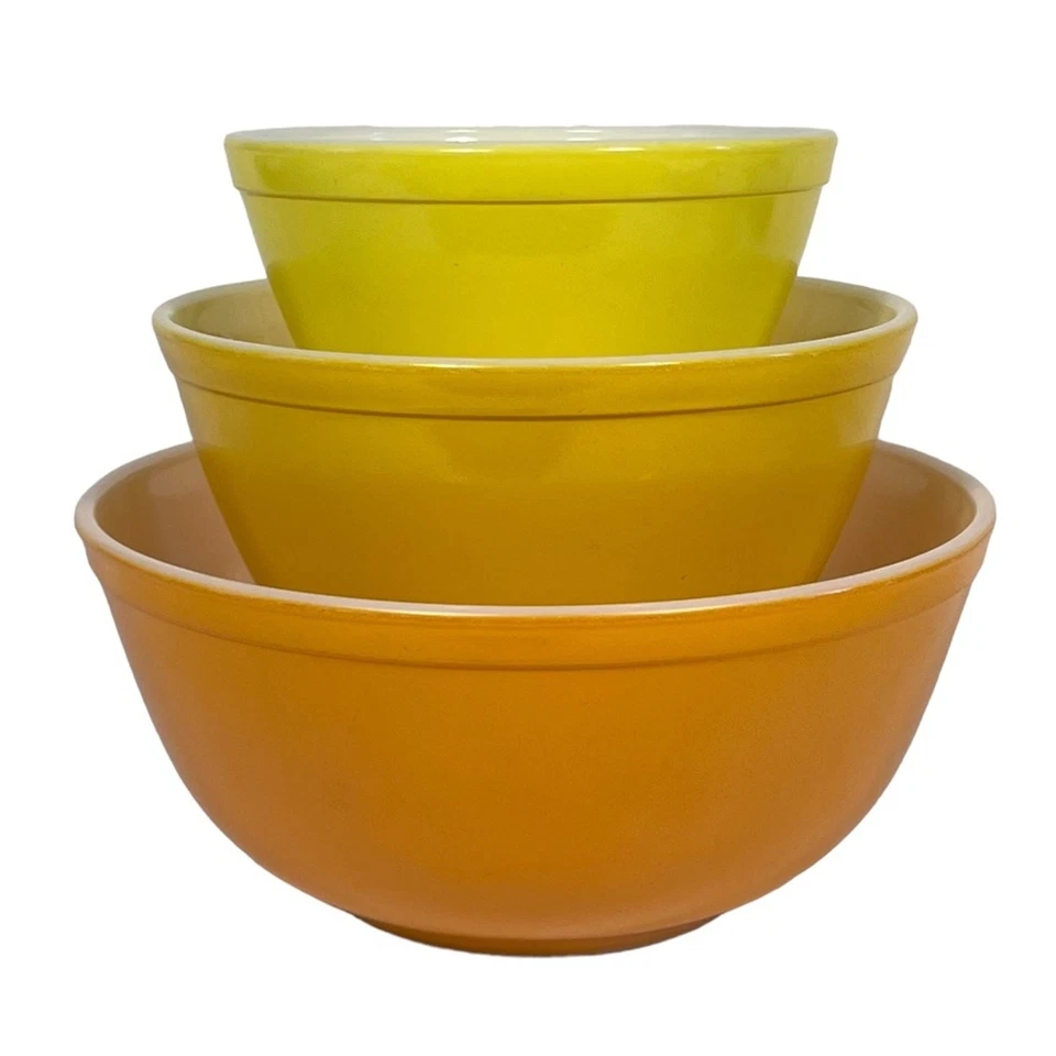Pyrex Citrus Yellow Daisy Orange Vintage Glass Nesting Mixing Bowls RARE - Image 1 of 4