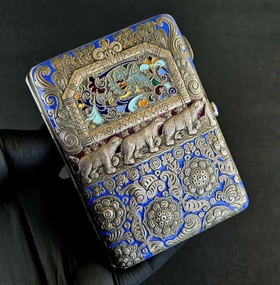 Antigua caja de cigarrillos imperial rusa 84 esmaltada en plata Foto 1 de 4