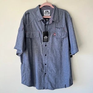 Y2K Akademiks Herren Grau Chambray Kurzarm Hemd 2XL Neu mit Etikett Streetwear Skater - Bild 1 von 9
