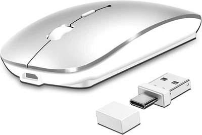 Wireless Mouse Bluetooth 5.2 & 3.0 + USB & USB-C 2.4 GHz SilverWhite  - Image 1 of 4