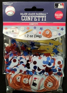 CONFETI DE BÉISBOL "GUARTES BOLAS MITONES ESTRELLAS ROJO BLANCO AZUL" 3 MINI PACKS SEPARADOS. - Imagen 1 de 4