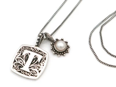 Lori Bonn Sterling Silver T is for Tempting Sweets Pearl Pendant Chain Necklace - Image 1 of 4