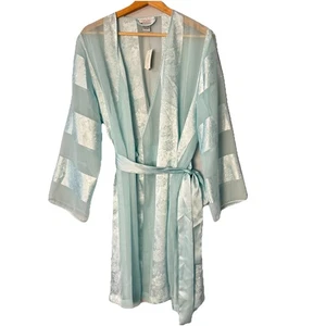 NEW Morgan Taylor Intimates Large Sheer Stripe Aquamarine Robe Blue Teal DAISY - Picture 1 of 10