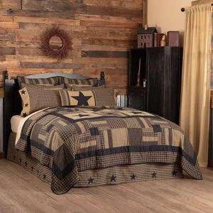 Primitive California King Quilt Black Appliqued Check Bedroom Decor VHC Brands - Picture 1 of 6
