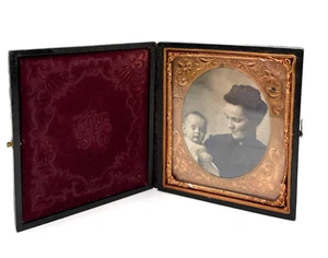 Ambrotipo antiguo? Estuche Picture Años 1850 Bebé y Madre - Imagen 1 de 9