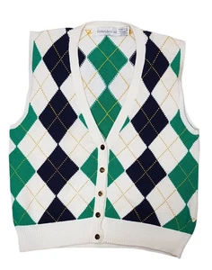 Vintage Robert Scott Ltd Argyle Sleeveless Cardigan Tank Size L UK 16 - Picture 1 of 6