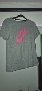 Women’s Nike T-Shirt – Grey with Pink Logo – Size Small - Picture 1 of 10