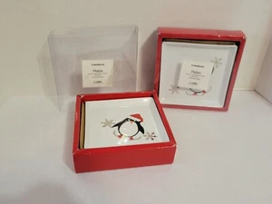 Crate & Barrel PENGUIN on Skates w/Snowflakes Square Appetizer Plates(Lot of 11) - Picture 1 of 6