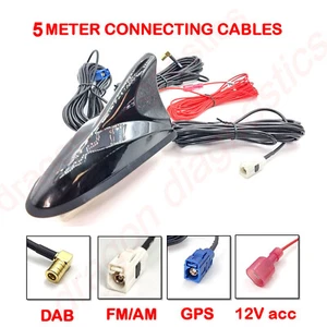 FM DAB GPS Aerial Shark Fin Fakra SMB GT5 Antenna 3In1 Car Radio Roof Mount 5m - Picture 1 of 5