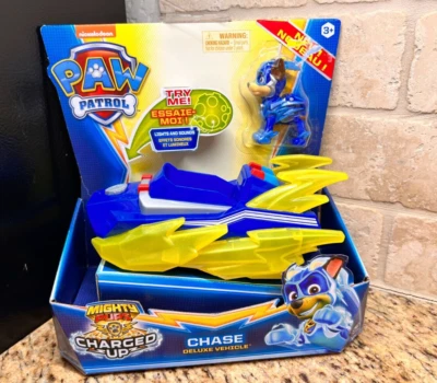 Paw Patrol Chase Mighty Pups Deluxe Vehicle Figure CHARGED UP Lights Sound - Image 1 of 4