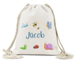 Personalised Insect bug wildlife Drawstring Bag, unisex School Dance Nursery - Picture 1 of 2