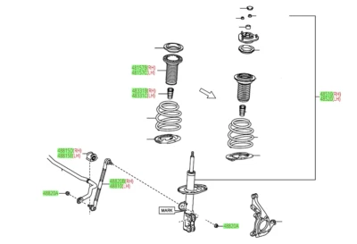 Kit de amortiguadores delanteros, eslabones y traseros originales OEM Toyota Prius V 2012-2014 Foto 1 de 2