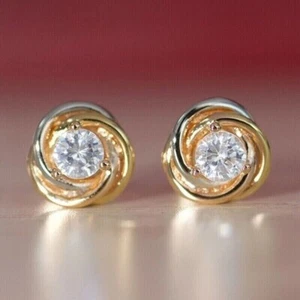2Ct Round Cut Lab Created Diamond Stud Women's Earrings 14K Yellow Gold Plated - Picture 1 of 4