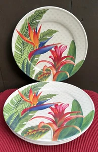 NEW Williams Sonoma Hawaii Melamine Dinner Plates Tropical Flowers Set Of 4 - Picture 1 of 6