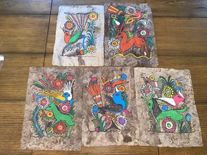 LOT (5) Mexican Amate Bark Painting Approx 12" x 9" Vintage - U Get All 5 - Picture 1 of 6