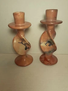 Afrikanische Stein geschnitzt Wirbel Kerzenhalter Zebra Elefant 6 Zoll Set von zwei - Bild 1 von 6