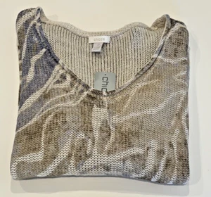 Broken Leaves Camila Sweater Pullover by Chico’s Long Sleeve V-Neck L NWT $89 - Picture 1 of 8