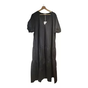 Johnny Was Calme Size XXL Black V Neck Tiered Dress Short Puff Sleeves NWT - Picture 1 of 7