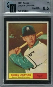 1961 Topps Baseballkarte #13 Chuck Cottier, Detroit Tigers bewertet GAI 8,5 - Bild 1 von 1