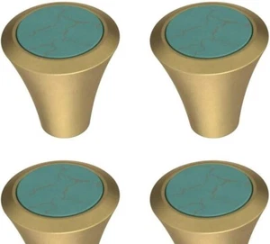 Liberty 1-1/8" Turquoise & Brushed Brass Agate Cabinet Knob 4 x (4 Pack 16 Total - Picture 1 of 5