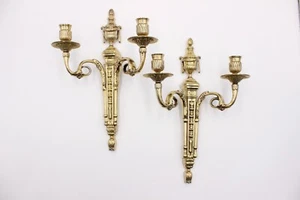 Pair of Century French Provincial Regency Brass Wall Candle Sconce Candelabra - Picture 1 of 24
