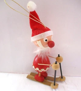Vtg Kurt Adler Wooden Gnome Elf Troll Santa Skiing Spring Head Ornament Japan - Picture 1 of 3