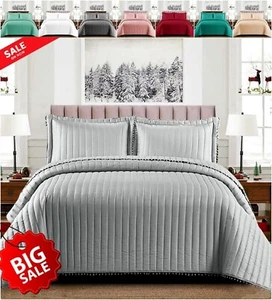 Luxury 3 PCs Bedspread Embossed Quilted Bed Throw Double King Size Bedding Set - Picture 1 of 41