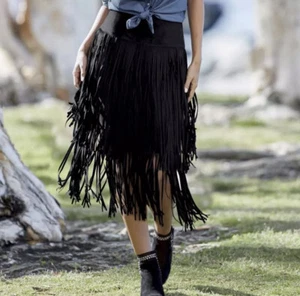 Gonna western Monroe e Main nera con frange al Max RODEO taglia 10 - Foto 1 di 3