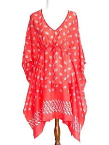 Country Road Top Kaftan Size M Coral Short Sleeves Lightweight Sheer Beach Pool - Picture 1 of 8