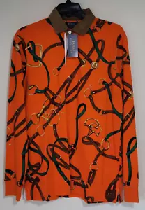 POLO Ralph Lauren Rugby Shirt Equestrian Stirrups Bridle Print Equine Orange S - Picture 1 of 7