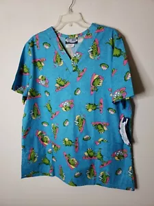 Comfy Cotton Scrubs Women's Scrub Top Frogs Blue Size Large New with Tags - Picture 1 of 5