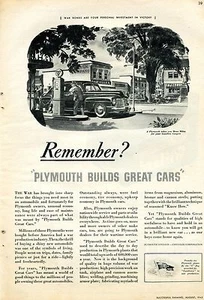 1943 Print Ad of Chrysler Plymouth Car " Remember? Plymouth Builds Great Cars " - Picture 1 of 2
