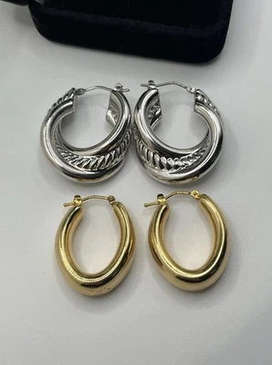 Pares de Pendientes Aro de Resina Electroforma Milor Italia Oro Amarillo Blanco 14K *Leer Foto 1 de 4