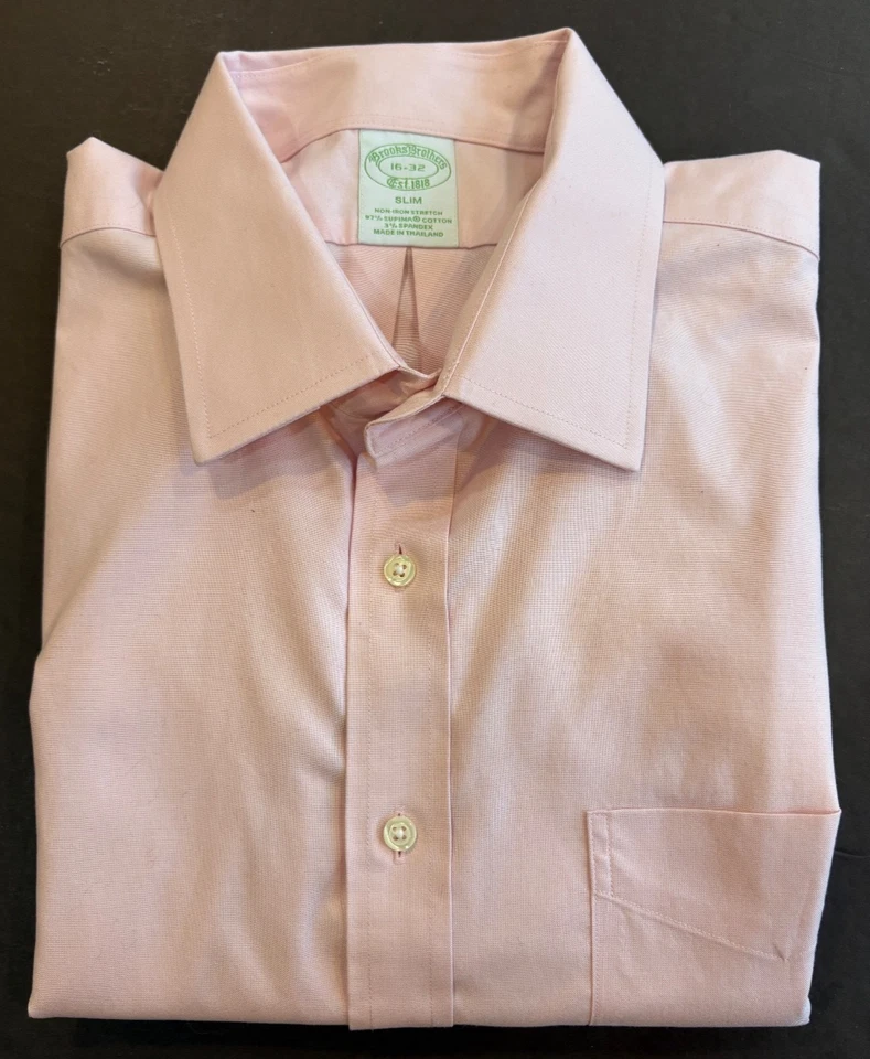 Camisa de vestir Brooks Brothers para hombre 16-32 calce ajustado rosa liso sin planchar elástica Foto 1 de 4