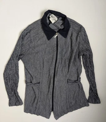 Nina Piccalino Women’s Striped Zip Jacket Size 8 Navy Blue Textured Made in USA - Image 1 of 4