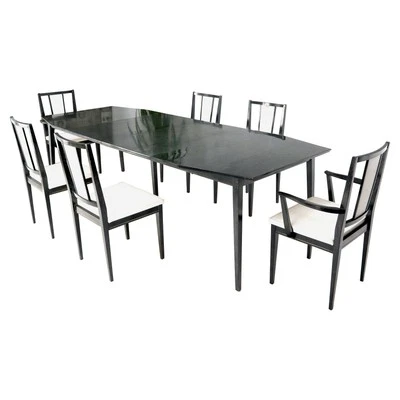 Juego de 6 sillas de mesa de comedor de nogal ebonizado cerused con dos tablas de extensión Foto 1 de 4