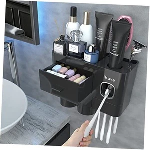 Toothbrush Holders for Bathrooms, 2 Cups Toothbrush Holder Wall 2 cup Black - Picture 1 of 7