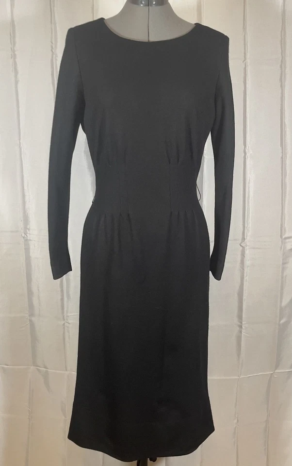 复古 Marion McCoy 黑色羊毛连衣裙修身经典及膝拉链 12 — 第 1/4 张图片