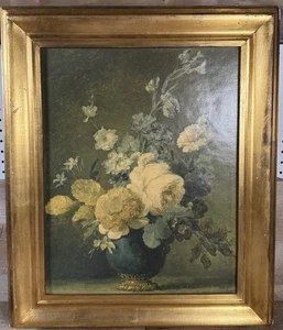 Mid Century Italian Still Life Floral Canvas Print Large Gilded Wood Frame - Picture 1 of 20