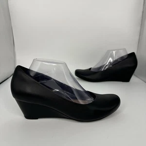 Clarks-Flores Tulip Damengröße 8,5 breiter Keilabsatz Pumps Leder schwarz - Bild 1 von 14