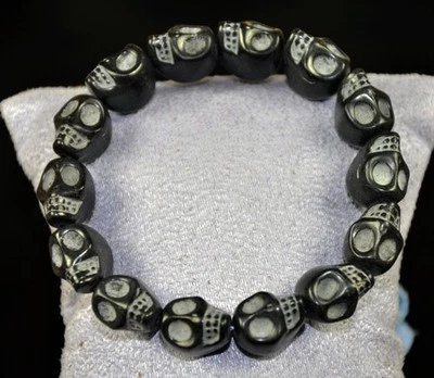 LO ÚLTIMO Pulsera Brazalete Brazalete Pulsera Elástico Cuentas Calavera Artesanal Piedra Natural Negro Foto 1 de 3