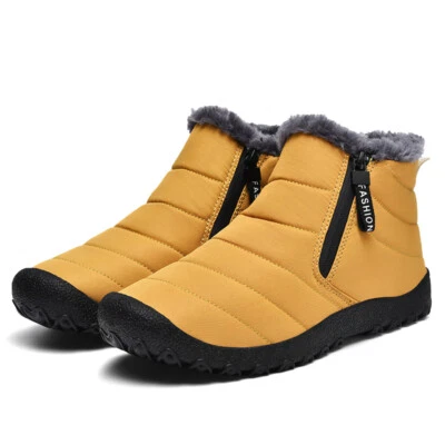 Botas de nieve para hombre cálidas forradas de piel al tobillo impermeables sin cordones al aire libre zapatos de invierno Foto 1 de 4