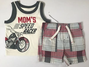 Toughskins 12 Months Top & Plaid Shorts Set Baby Boy Clothes Summer Outfit - Picture 1 of 1