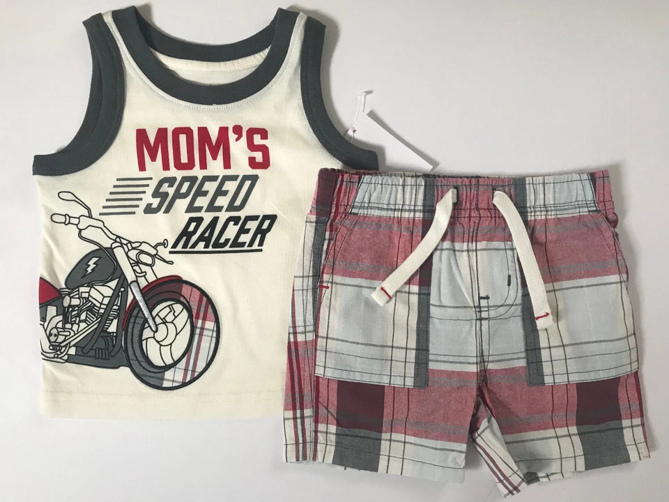Toughskins 12 Months Top & Plaid Shorts Set Baby Boy Clothes Summer Outfit - Image 1 of 1
