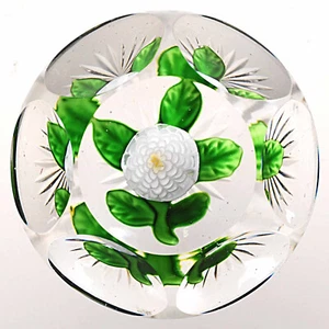 Miniature Antique Baccarat White Pompon w/Five leaves - Picture 1 of 6
